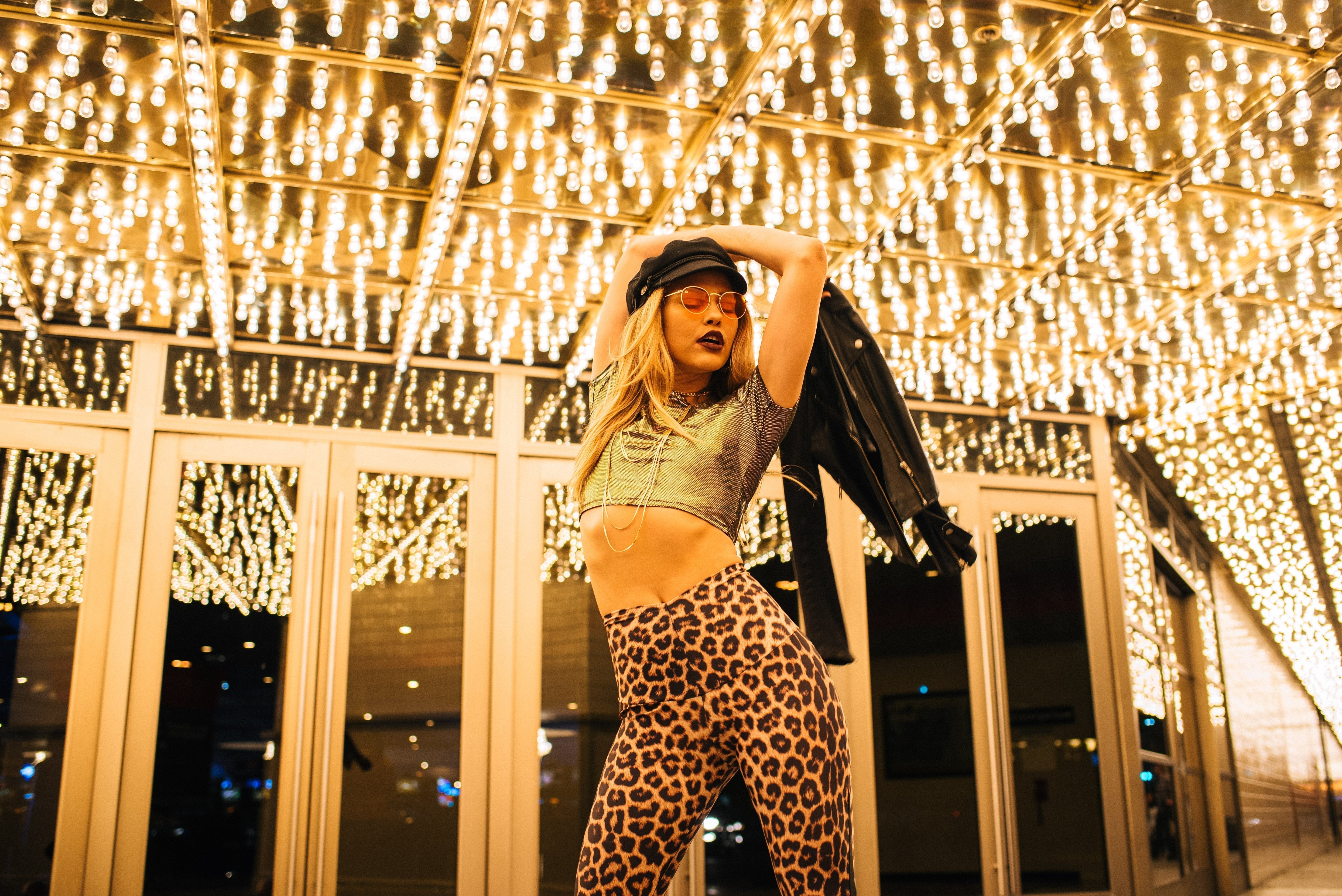 Bold New Year’s Eve outfit idea – leopard print flares