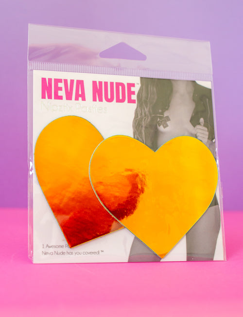Orange Mirrored Heart Nipple Covers