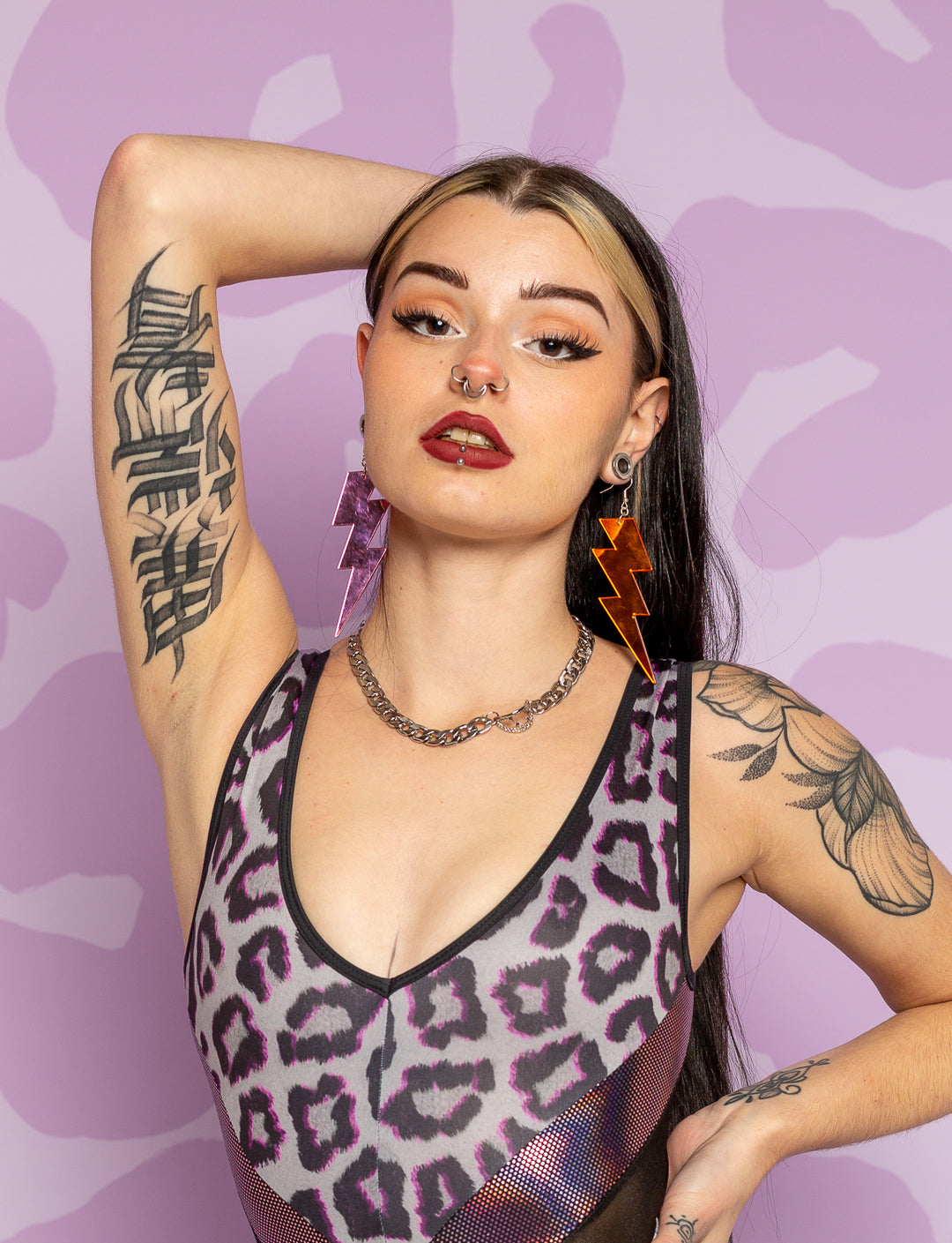 Pink & Red Lightning Bolt Earrings