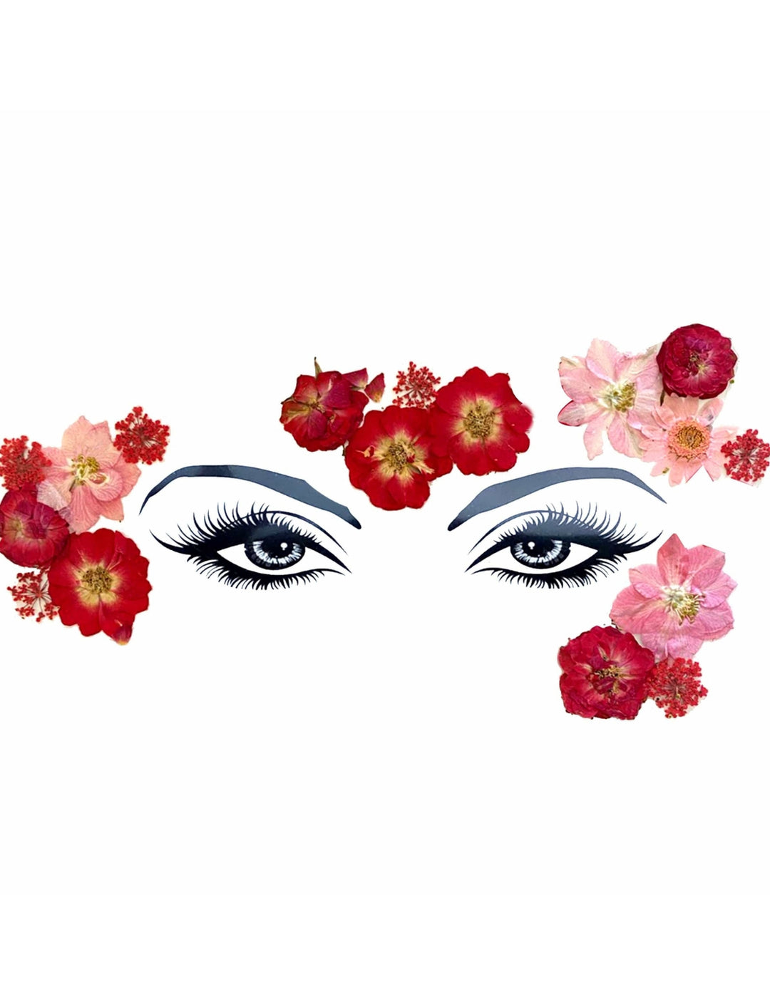 real dried flowers face stickers red pink