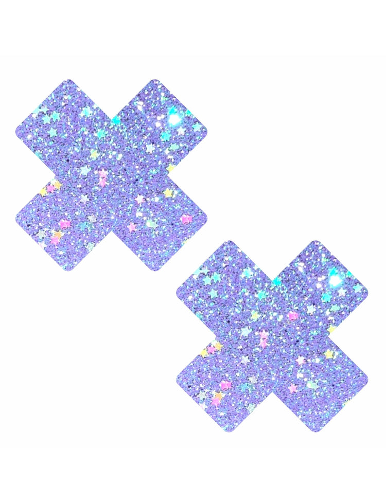 lilac glitter cross nipple stickers pasties