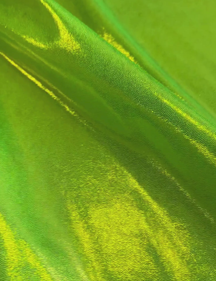 Lime green foil spandex fabric.