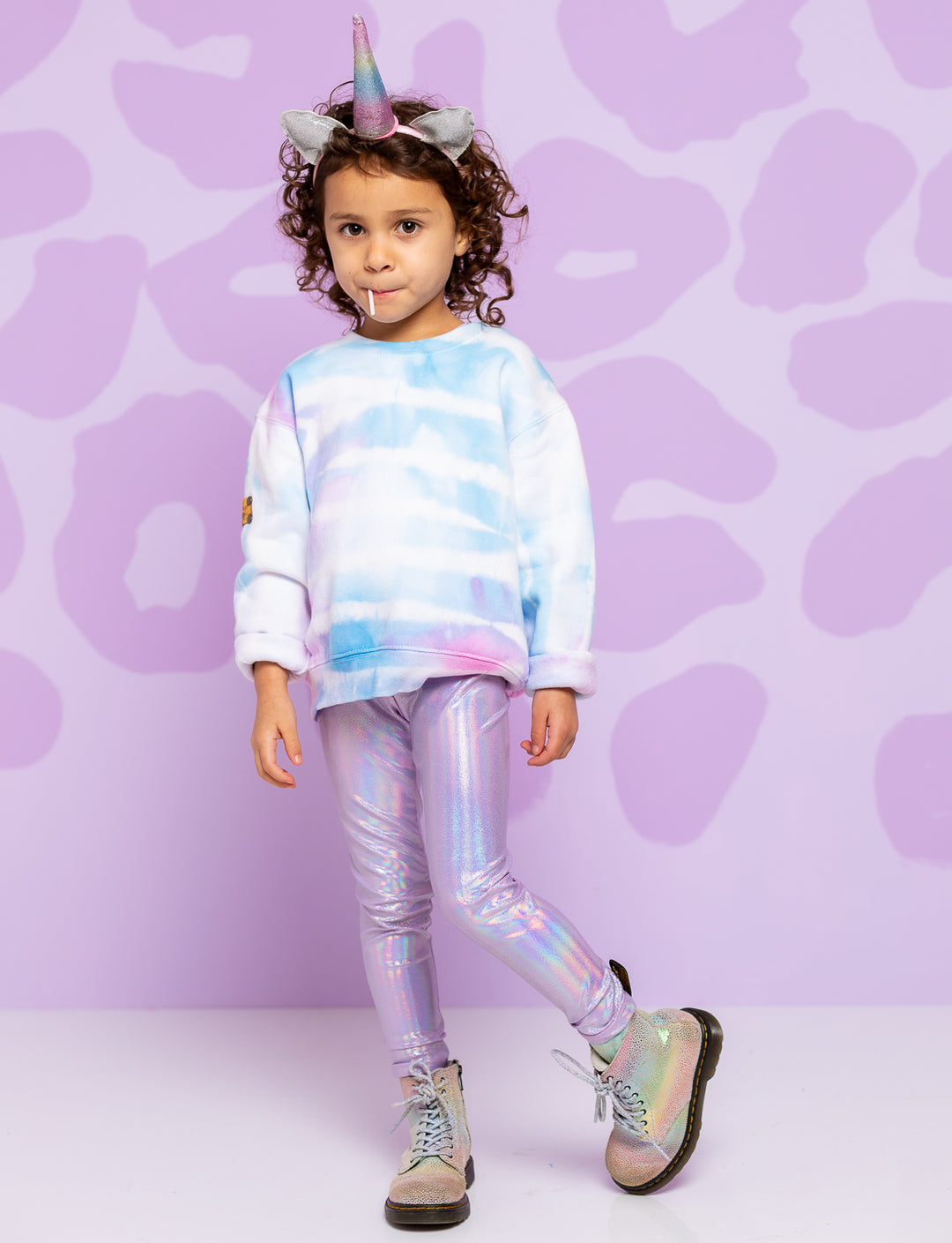 lilac holographic kids unicorn leggings for girls and boys