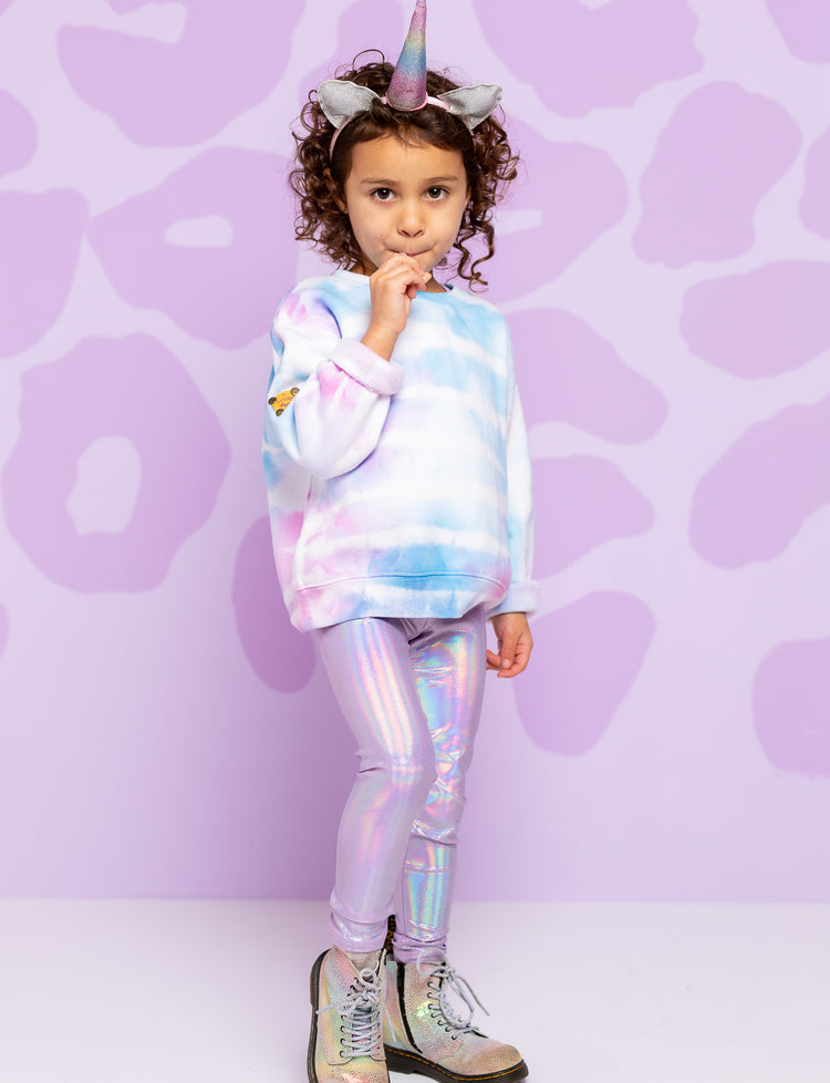 lilac holographic kids unicorn leggings for girls and boys