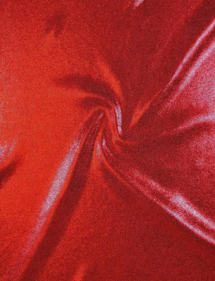 bright cherry red foiled stretch fabric